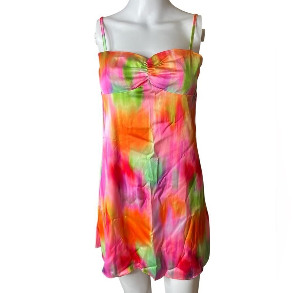Missguided Vibrant Multicolor Tie-Dye Dress Size Medium